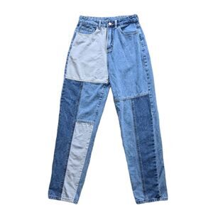 Shein  Patchwork Mom Jeans  High-Rise Patchwork Jeans color block jeans Small